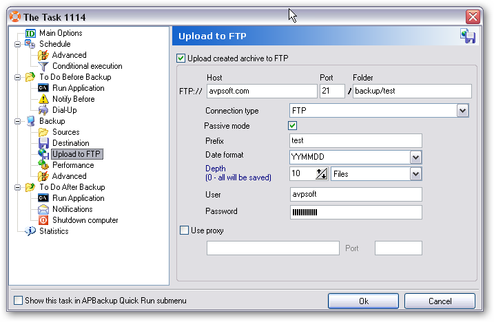 Backup extra folders configuration FTP backup