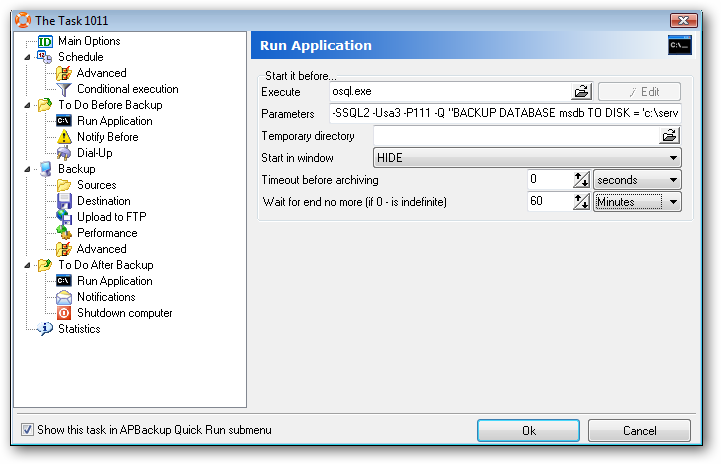 Starting OSQL from APBackup