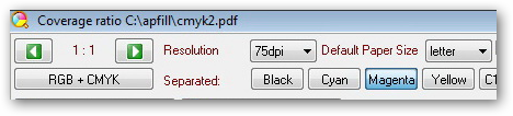 APFill Ink Coverage Calculator parameters resolution and default page size