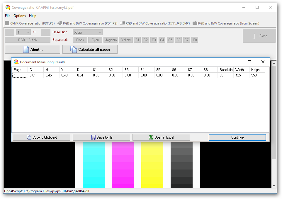 APFill Ink coverage Calculator main window